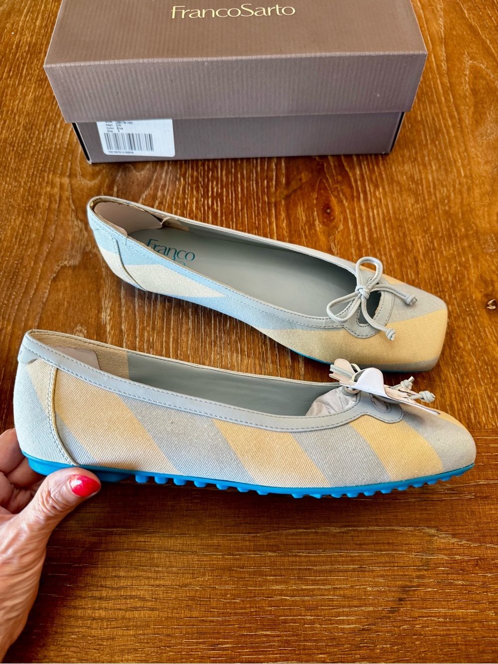 NIB Franco Sarto lite blue stripe Imara ballet flats 8 - Picture 4 of 13